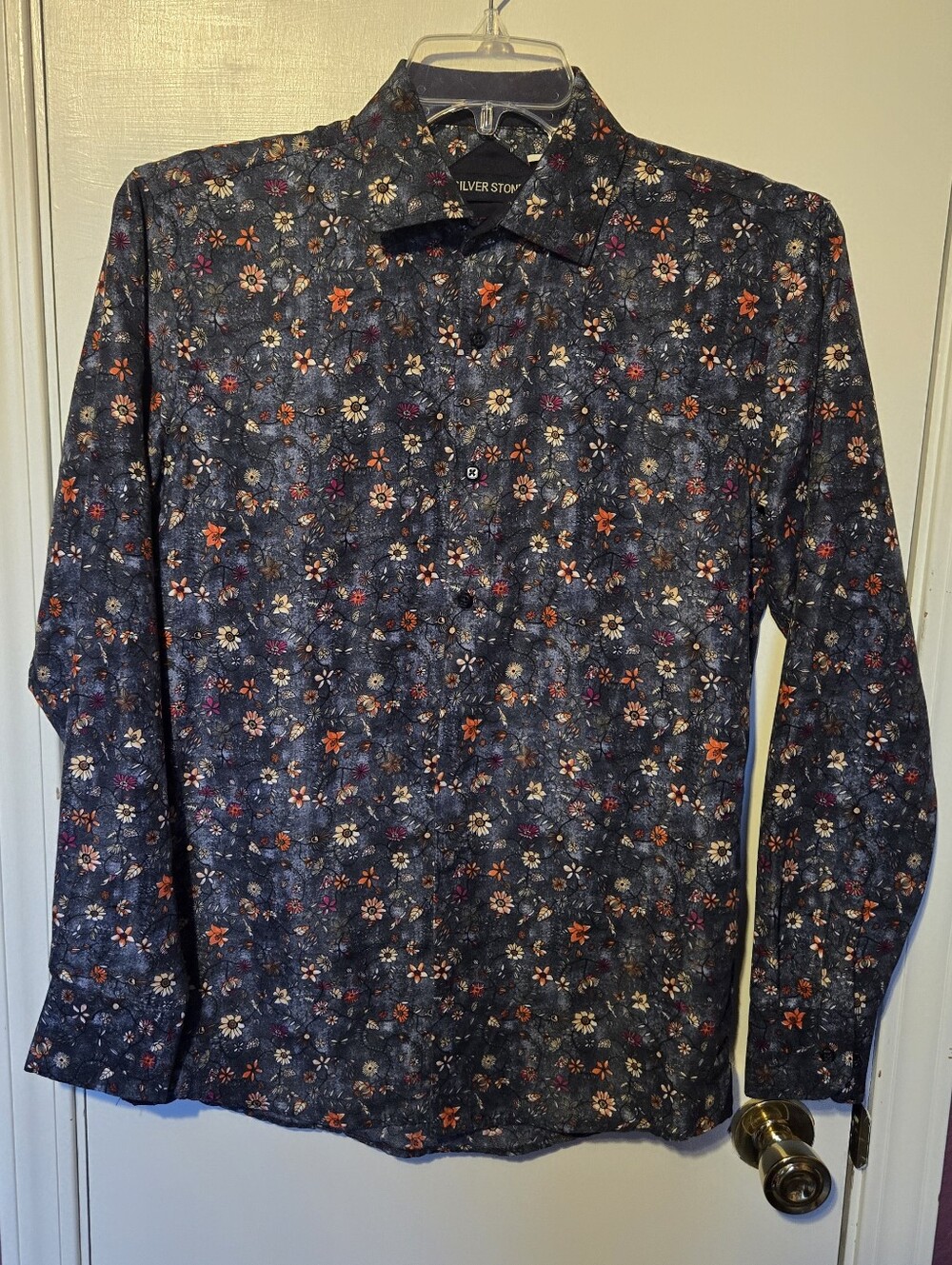 Small Silver Stone Long Sleeve Floral Button Down